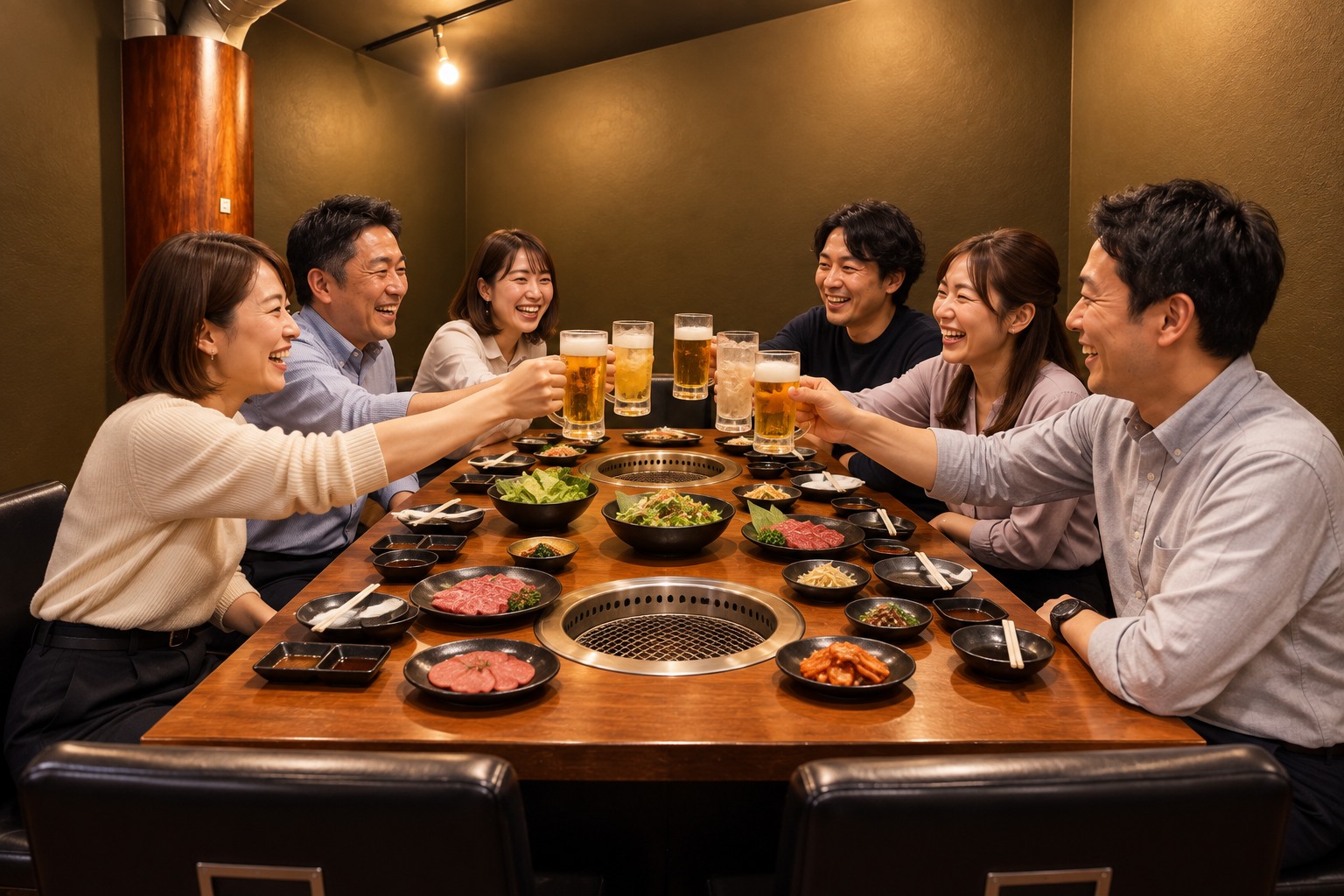 同僚と焼肉を楽しむイメージ